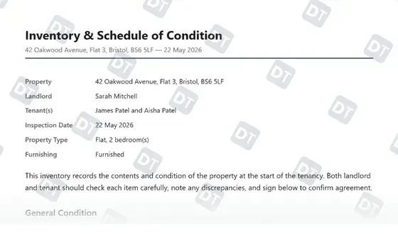 Preview of the Landlord Inventory and Schedule of Condition Template